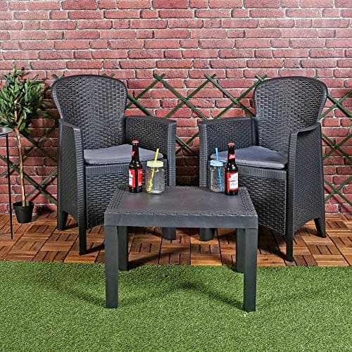 Image of URBNLIVING 3pc Outdoor Garden Furniture Cushioned Black Rattan Table Chair Bistro Set Conservatory