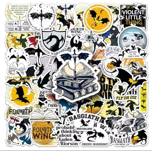 Image of Fantasy Dragon Sticker Pack – 50pcs Fourth Wing & Empyrean Series Vinyl Waterproof Decals for Phone Cases, Notebooks, Guitars, Kindles, Laptops, Journals, Scrapbooking, and Gifts for Book Lovers
