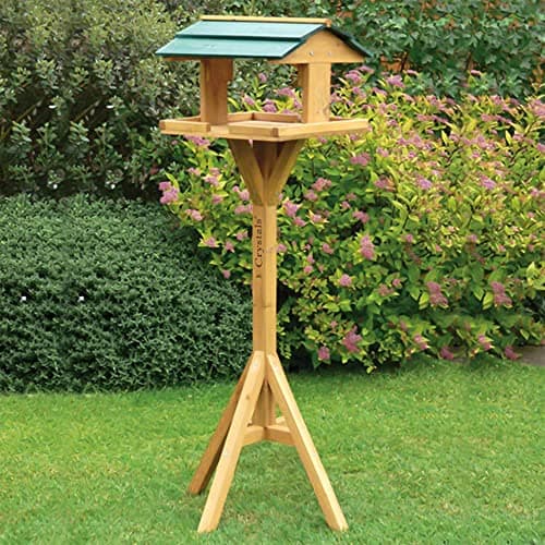 Image of Crystals Premium Wooden Bird Table - Bird Feeding Table - Free Standing Bird House - Heavy Duty Bird Feeder for Garden Birds