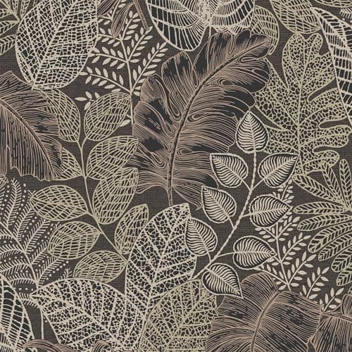 Image of Superfresco Easy Scattered Leaves Floral Charcoal/Gold Wallpaper | Paste the Wall | White Leaves | Eco-Friendly