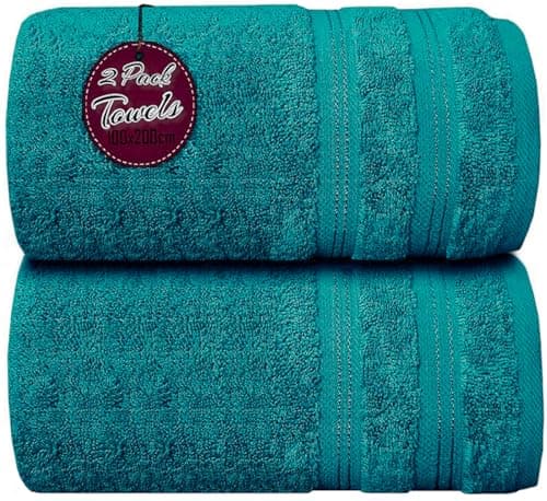 Image of Wholesale Trade Dealz Pack of 1 & 2 Extra Large Jumbo Bath Sheet 100 X 200cm 100% Egyptian Cotton Super Soft Quick Dry Body Wrap Beach Towels XL Bath Towels 600-GSM (1, Teal/Turquoise)