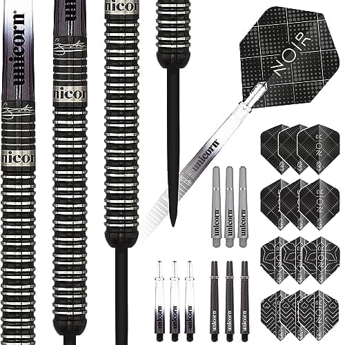 Image of Unicorn Steel Tip Professional Darts Set | Gary 'The Flying Scotsman' Anderson Noir | 90% Tungsten Barrels with Black Titanium Coating | 23 g