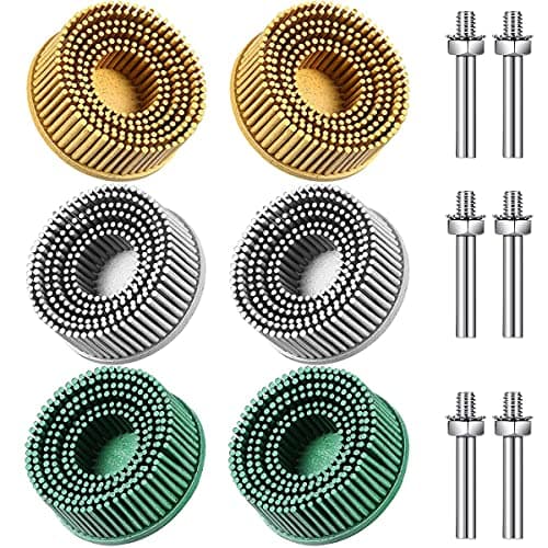 Image of Jetcloud 6Pcs 2 Inch Bristle Disc 50 80 120 Grit Abrasive Brush Disc with 1/4 Inch Shank Polishing Grinding Wheel Disc Drill Rotary Tool Accessories for Burr Rust Removal