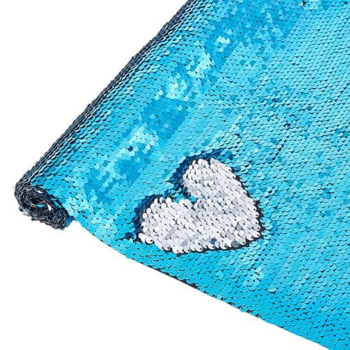 Image of BENECREAT 3pcs 100x33cm Two Tone Sequin Fabric, Reversible Shimmer Sewing Fabric, Flip-up Graffiti Fabric Mermaid Sequin Fabric, Sensory Wall Sensory Room Decor, Deep Blue and Silver