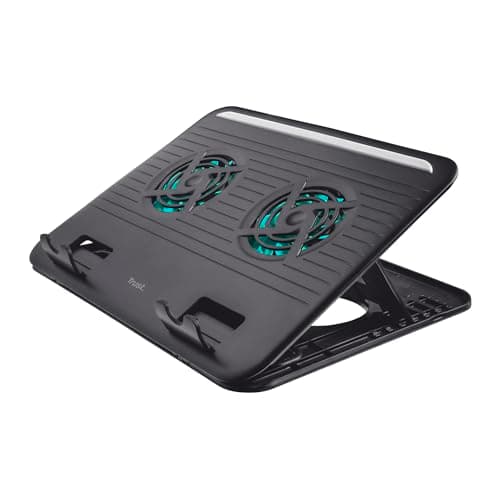 Image of Trust Cyclone Laptop Stand 16", 2 Fans Cooling Pad, Riser with USB Fan and Adjustable Height, 8 Levels, Ventilated Holder for Notebook, Macbook, Dell, HP, Lenovo, Acer, Asus - Black