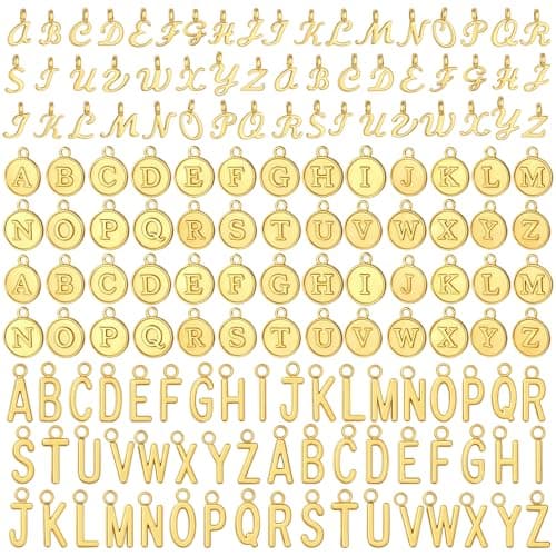 Image of FdcLixuvol 156PCS Alphabet ABC Letter Charms, Gold Letter Charms for Bracelets, Capital A-Z Charm Pendant Necklace Charm with 200PCS Open Jump Rings for DIY Crafting Jewelry Making Supplies, 3 Styles