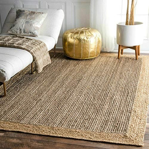 Image of Ripaz Vogue -Jute Rug Rectangle Braided Grey with Beige Border Bohemian Hand Made Area Rug for Home Decor (120 x 180 cm)