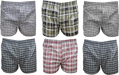 Image of HAJRA® 3 Pack Mens Woven Boxer Briefs Shorts Cotton Rich Button Fly Comfort Waistband Loose Fit Men Underwear Trunks Checkered Assorted Colour.(3XL) Checkered