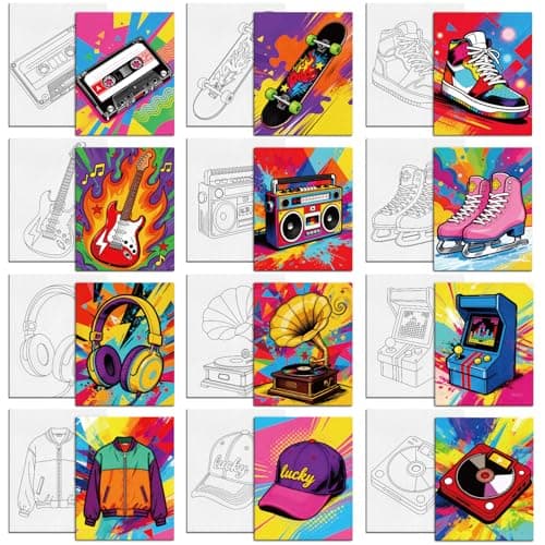 Image of MAYJOYDIY 12 Pcs Pre Drawn Canvas to Painting Retro Graffiti Pre Printed Canvas for Adults 25×20cm Game Consoles DIY Paint Art Supplies for Beginners, Students, Party Gifts
