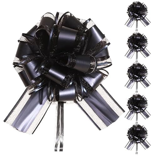 Image of 6 PCS Black Pull Bows for Gift Wrapping 6″ Wrap Gift Bows Bow for Gifts Baskets Ribbon Birthday Bows for Gift Wrapping Bows Supplies Pull String Bows for Christmas Tree Gift Cabinet Bows (black)