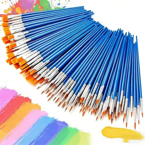 Image of 100 Pcs Small Paint Brushes, Face Paint Brushes Art with Flat and Round Pointed for Acrylic, Art Supplies for Kids Adults Professional Artists, Craft Decorating and Rock Canvas Art, Paint Brush Set