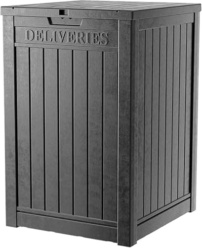 Image of DRATO 48 Gallon Package Delivery Box, Large Lockable Storage Box, Double-Wall Resin Outdoor Package Delivery and Waterproof Deck Box for Porch, Patios(Black,48 Gallon)
