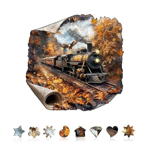 Image of Jigfoxy Wooden Puzzles for Adults, 285-Piece Journey of Autumn Jigsaw Puzzle, Unique Animal-Shaped Jigsaw Puzzle for Adults and Teens, Creative Gift with Premium Wooden Box,13.4 * 13.2in
