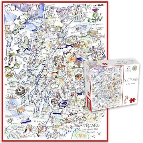 Image of Comical Map Of Scotland, Artwork By Tim Bulmer - 1000 Piece Puzzle For Adults, Large Puzzle 66cm X 50cm In Size. Challenging To Complete But Fun And Humorous