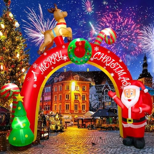 Image of EBANKU 10FT Christmas Inflatable Decoration with Build-in LEDs, Blow Up Yard Santa Claus Decoration Christmas Archway Inflatables Decorations for Party Indoor, Outdoor, Lawn, Garden Decor