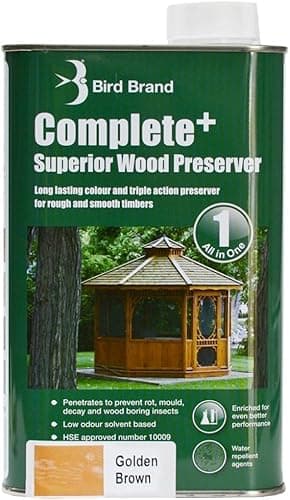 Image of 1L, Golden Brown Complete+ Superior Wood Preserver, Triple Action Protection with Water Repellent, Long Lasting Wood Treatment for Interior & Exterior Use, for Rough and Smooth Timbers