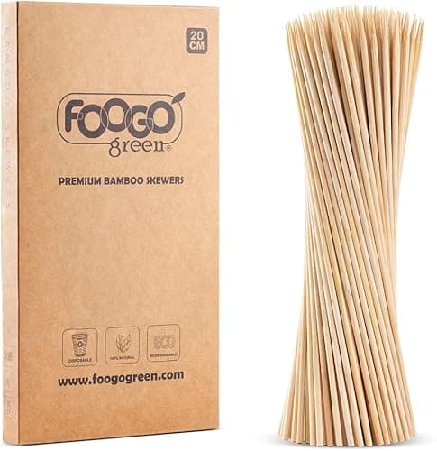 Image of FOOGO Green 250pcs Medium 20cm, Bamboo Skewers, FSC® Certified, Sturdy Eco-Friendly Wooden, Barbecue, BBQ & Kebabs Skewers, Fruit Picks, Cocktail Sticks, for Camping, Parties and Wedding