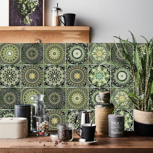 Image of HORIWE Tile Stickers 8x8 Inches 24pcs Moroccan Style Wall Decal Sticker Adhesive Tile Art DIY Kitchen Bathroom Backsplash Floor Home Decor PVC Waterproof Oil Proof New