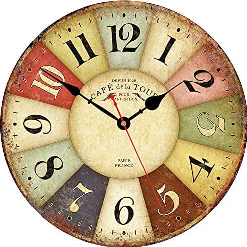Image of VIKMARI 8 Inch Silent Non-Ticking Wall Clock Arabic Numerals Retro Clocks Wooden Decorative Round Wall Clocks Battery Operated Indoor Wall Clocks Paris French Rustic Style Home Decor Clock