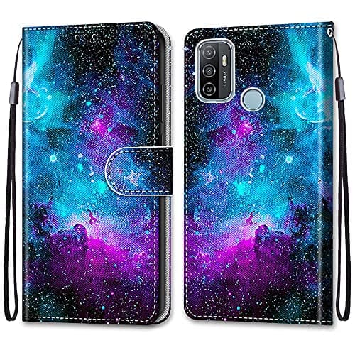 Image of Mo-Somnus Compatible with Oppo A53 4G 2020 / A53S / A32 Case, PU Leather Flip Wallet Phone Cases Cover with Viewing Stand & 3 Card Holder, TPU Shockproof Magnetic Protective Folio Cover (Starry Sky)