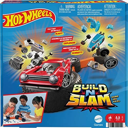 Image of Mattel Games ​Hot Wheels Build ‘n Slam Kids Games, Car Game Includes Buildable Hot Wheels Cars, for 1-3 Players, Gift for Kids and Family Game Night, HLX91