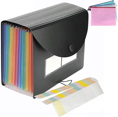 Image of Expanding File Organiser A4,Amaza 24 Pockets Accordion File Organise with 3pcs A4 Zip File Bags,Quality Expanding File Folder,Document Organiser,Portable Paperwork Organiser(Can Hold 3000 Sheet Paper)