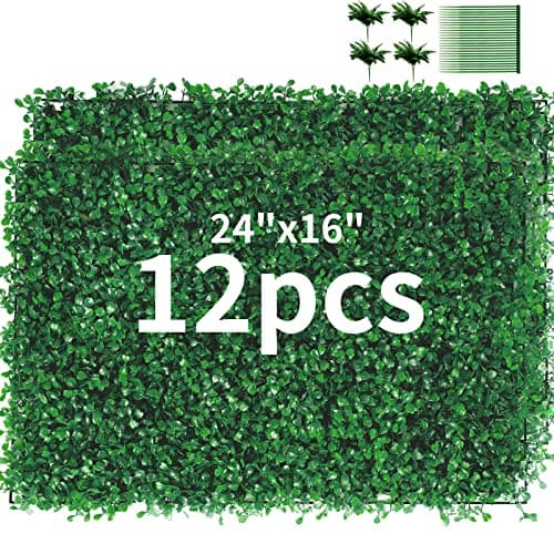 Image of TOPDEEP 12 Pieces 24"x 16" Artificial Boxwood Panel, Grass Wall Panel, Boxwood Hedge Wall Panels UV Protected Suitable for Artificial Green Wall Decor, Fence Garden Wedding Backyard Decor