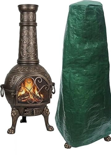 Image of Heavy Duty Chimenea Cover, Waterproof & Weather-Resistant Outdoor Garden Chimney Protector | Durable Rip-Resistant Strong Fabric, Large Rain & Dust Protection Hood (Forest Green)