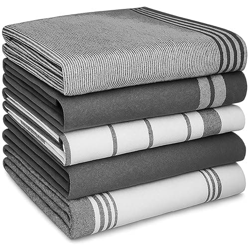 Image of Cotton Notch Premium Kitchen Tea Towels Set of 5 – Eco-Friendly 100% Cotton Hotel Quality Kitchen Towels Ultra Absorbent & Lint Free, Quick Drying Dish Cloth, 70 x 50 cm (Grey)
