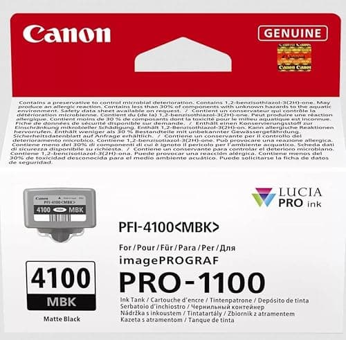 Image of Canon PFI-4100MBK Genuine Printer Ink Cartridge - High Performance & Fade Resistant Ink (1 x Matte Black Cartridge) - Compatible with imagePROGRAF PRO-1100