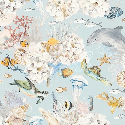 Image of Rasch Light Blue Non-Woven Wallpaper - Colourful Underwater World and Fish Nursery Wallpaper - 10.05 m x 0.53 m