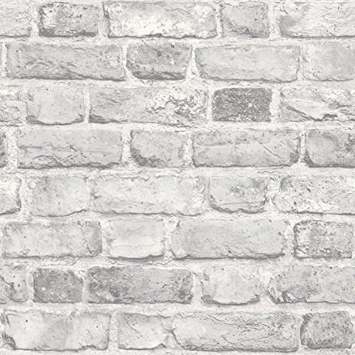 Image of Grandeco Vintage Brick Wall Textured Wallpaper, Grey