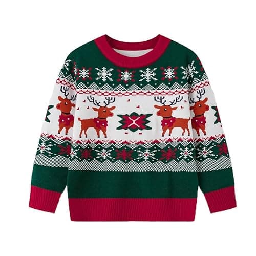 Image of Toddler Boys Girls Sweaters Ugly Christmas Style Crewneck Shirt Knit Kids Reindeer Snowflakes Tees Tops Fashion Fall 4 Years