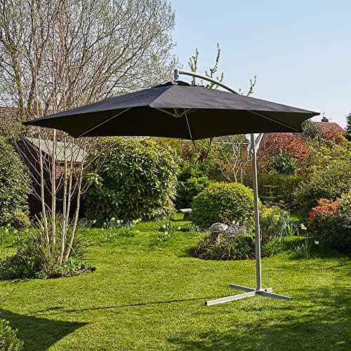 Image of Home Source Garden Banana Parasol 3 Metre Patio Shade Heavy Duty Metal Base with Crank Black