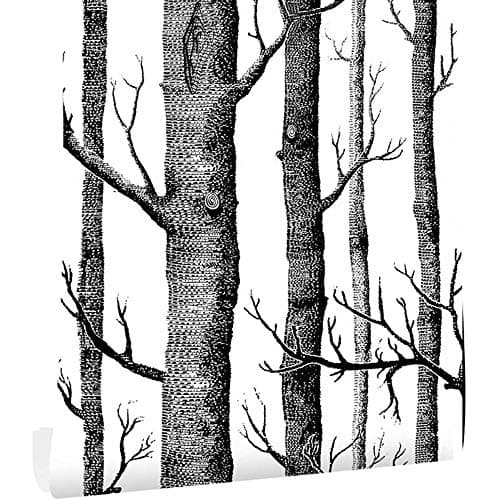 Image of Ohmywor Self Adhesive Wallpaper Birch Tree Wallpaper Peel and Stick Black and White Vinyl Film Roll for Bedroom 45x600CM