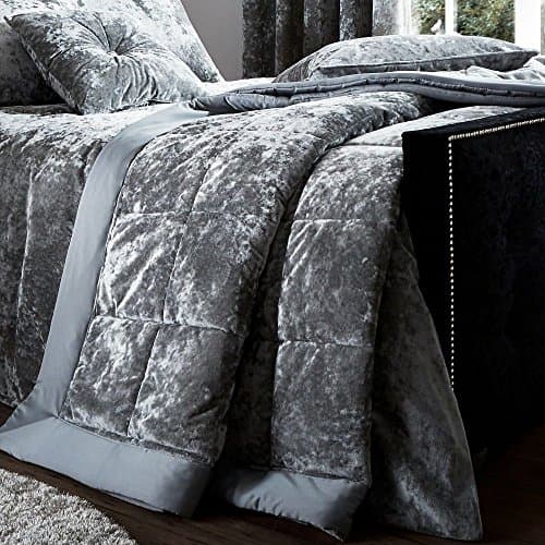 Image of Catherine Lansfield Crushed Velvet Quilted 220x220cm Bedspread Silver Grey