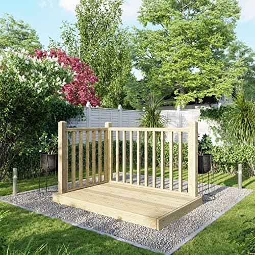 Image of Powersheds High Grade Premium Wooden Decking Kit made from Timber Wood with Hand Rails on Two Sides, Easy Installation, Weather Resistance and Anti-Rot Protection