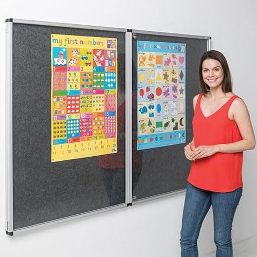 Image of Large Tamperproof Lockable Noticeboard | Charcoal | 1200 x 2400mm | Fire-Resistant Pinboard | Aluminium Frame | 2 Safety Locks | Ideal for Office, Schools & Notice Display