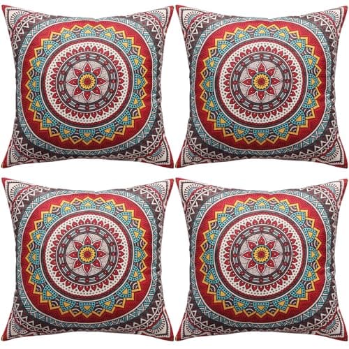 Image of Traziewell Cushion Covers 4 Pack Modern Bohemian Mandala Cushion Covers 45 x 45cm Bohemian Throw Pillow Cases Hippie Pillowcases for Sofa Couch Bed Chair 18 x 18 Inch 6104