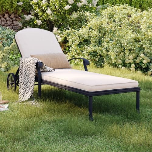 Image of CHARLES BENTLEY Cast Aluminium Sun Lounger Recliner With Beige Cushion - Black