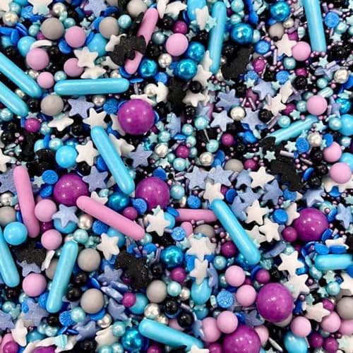 Image of Halloween blue purple black stars metallic chocoballs sprinkles for halloween edible cupcake cake toppers biscuits pearls decoration 100s 1000s bright hocus pocus party baking MONSTER MASH