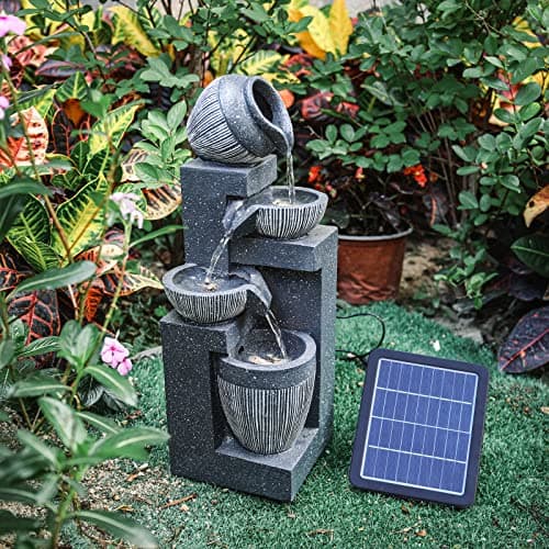 Image of BTGGG Water Feature Outdoor Fountain Rockery Decoration Solar Powered Garden Ornament with LED Light, 19 x 51cm Size Fit for Garden, Pond, Terrace, Balcony