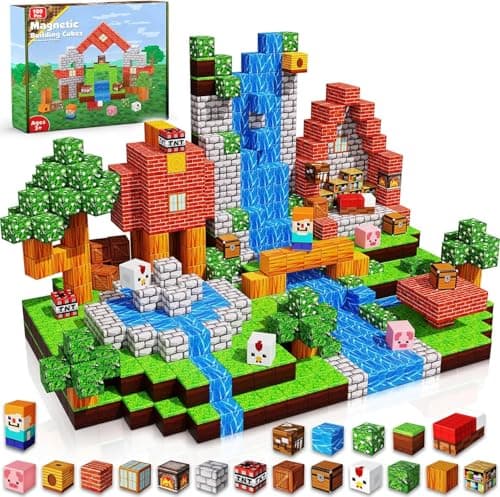 Image of Magnetic Blocks Constructions Toys,100PCS Magnetic Building Blocks Tiles,Compatible with Minecraft Lego for Boys & Girls Age 3 4 5 6 7 8 9 10 STEM Stacking Toy, Brithdays Gifts for Toddlers