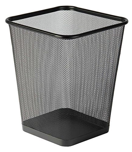 Image of Osco Wiremesh Waste Bin Square – Metal Mesh Rubbish & Recycling Basket for Office, Home, Bathroom – Solid Non Slip Base Build, H30 cm × W25 cm, 12 Litres, Black