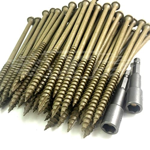 Image of PACK OF 50 - 6.5mm X 100mm GENUINE TIMBERFIX® PLUS STRCTURAL DECKING RAILWAY SLEEPER HEX HEAD SCREW - FREE NEXT DAY DELIVERY & HEX DRIVER BIT
