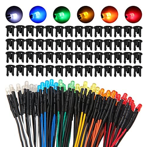 Image of Lyeteung 60 PCS 3mm 12V Prewired LED Diodes Light with Diffused Colored Lens, White Red Orange Yellow Blue Green, 20cm Prewired LED Light Emitting Diode + 60 PCS 3mm Plastic LED Holder