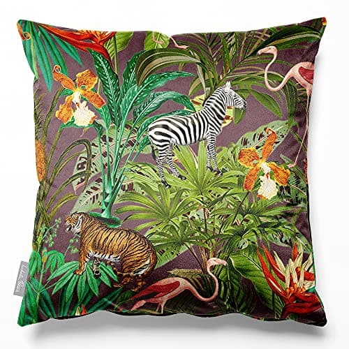 Image of Izabela Peters Filled Cushions With Covers, Eco-Friendly Velvet, 40 cm, Jungle Fusion - Italian Grape, for Chair, Sofa, Seat, Large