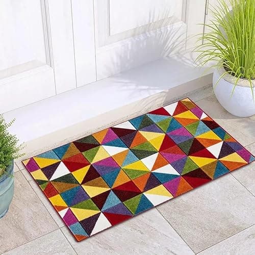 Image of Multicoloured Large Rugs for Living Room Soft Thick Colorful Bedroom Rug Geometric Design Door & Floor Mat (Triangles, 60 x 110 cm (2' x 3' 7"))