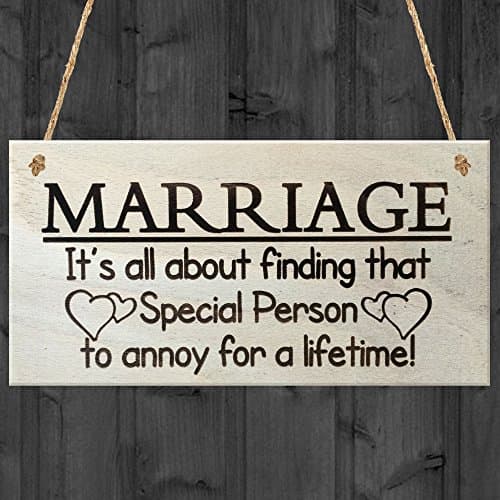 Image of Red Ocean Marriage It's All About Finding That Special Person To Annoy For A Lifetime Funny Wooden Hanging Plaque Novelty Marriage Sign Anniversary Married Gift