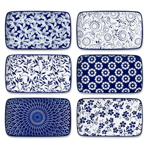 Image of vancasso Selene Serving Platter, 8.5 in Serving Dishes Set of 6, Porcelain Rectangle Small Serving Plates, Dishwasher and Microwave Safe, Sushi Platters for Party
